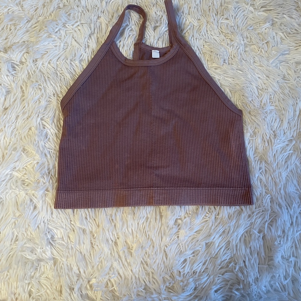 Purple Ribbed Halter Crop Top